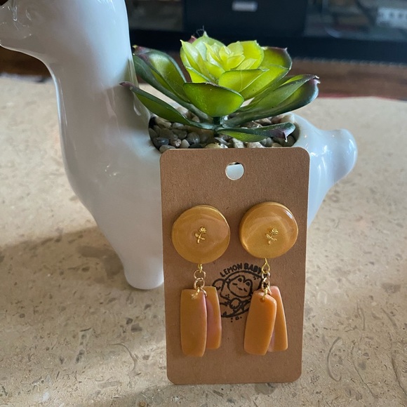 Handmade Pink and Gold Rose Themed Stud Style Dangle Earrings - Picture 2 of 3